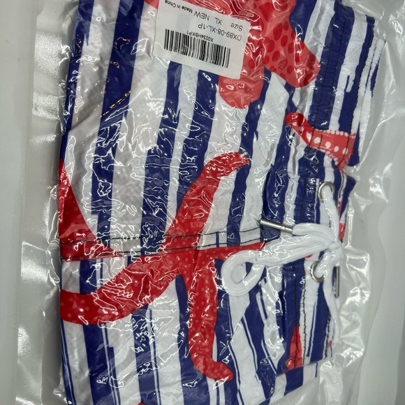 Men’s XL Swim Trucks With Tie Pockets With Lining Starfish Red White Red Coral￼ - Picture 3 of 7